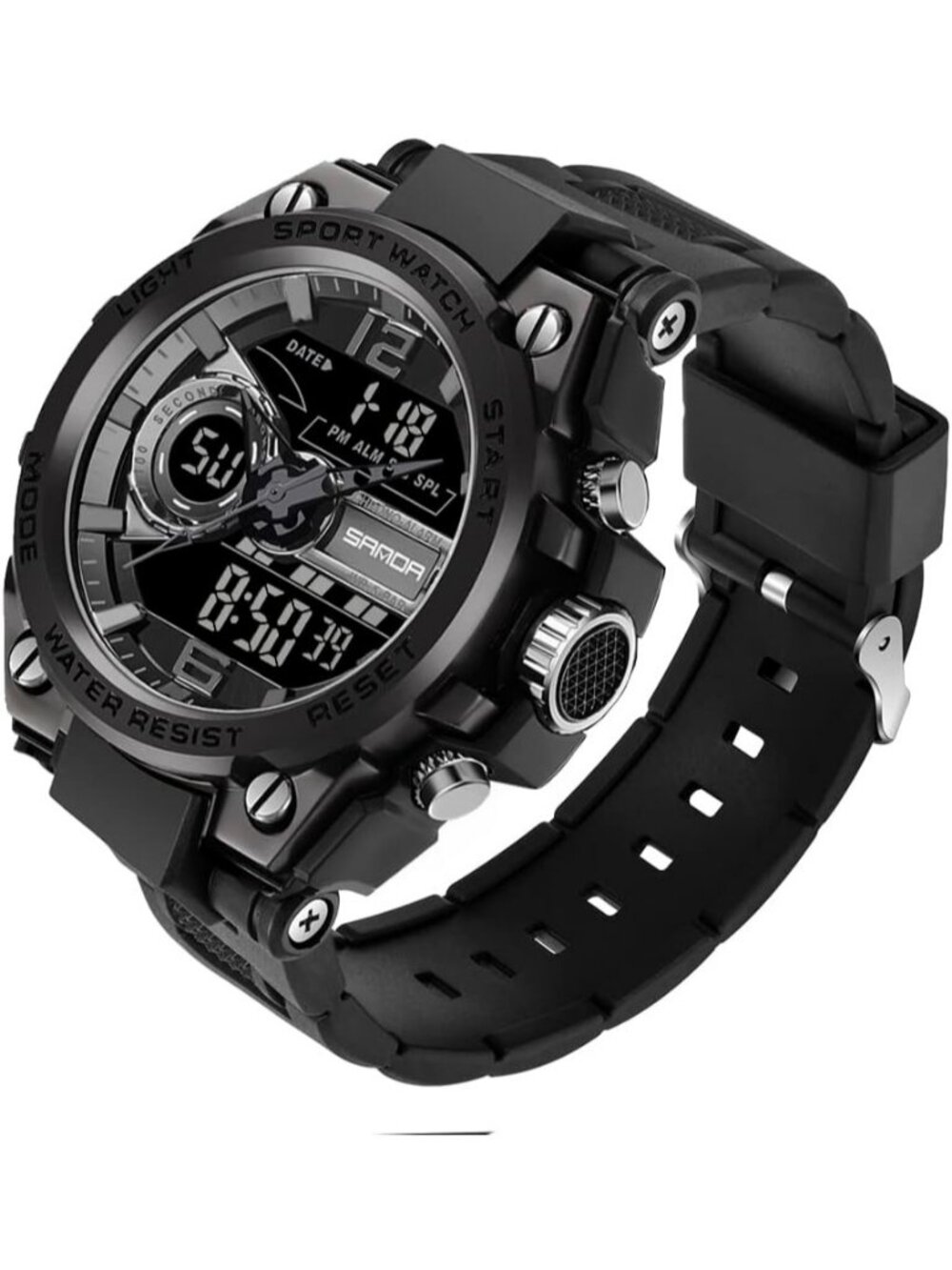 Men's Black Waterproof Military Multi Function Tactics LED Alarm Wrist Watches